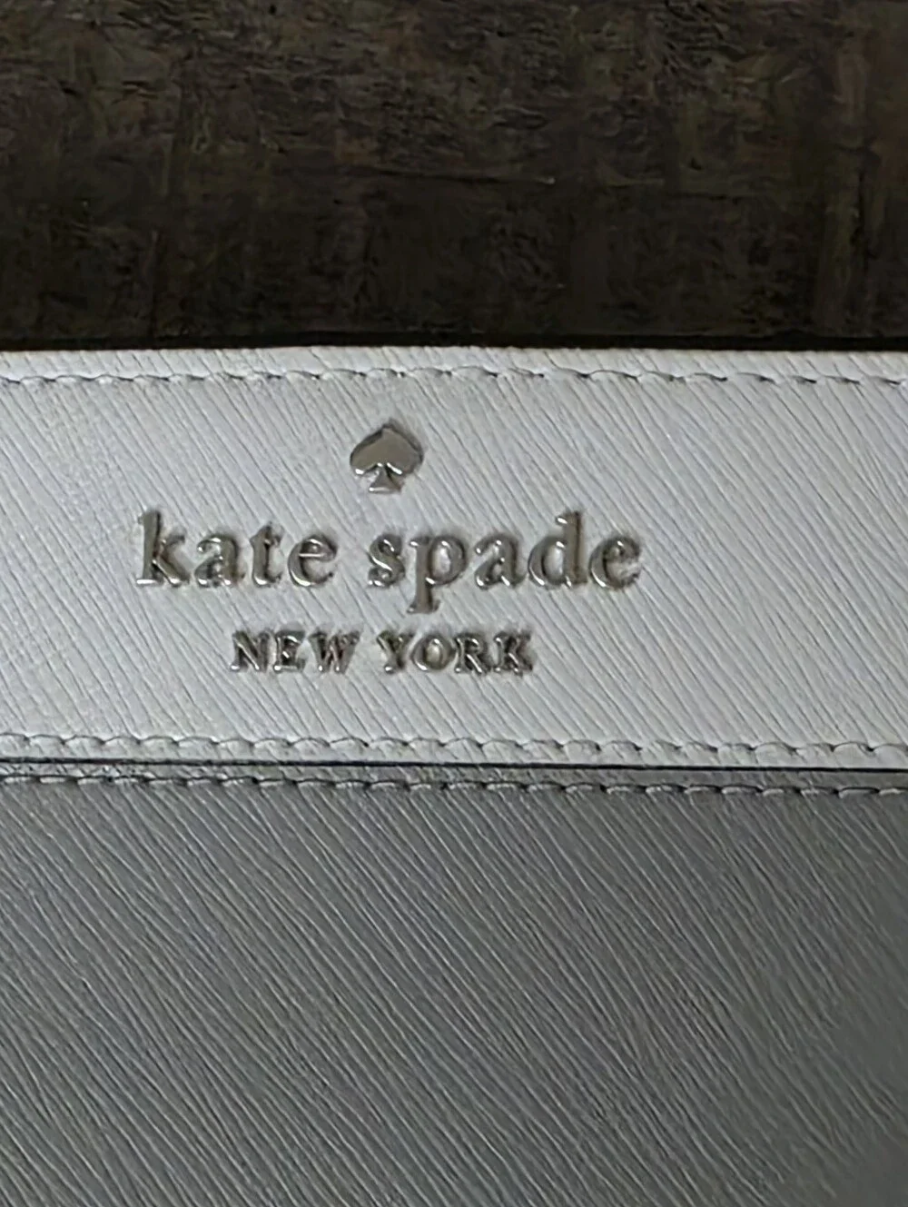 New Kate Spade large slim bifold Wallet Grey and White